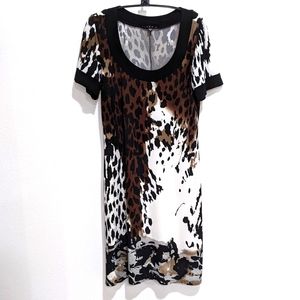 Tiana B. Stretchy Animal Print Dress Size 6 Black Brown and White